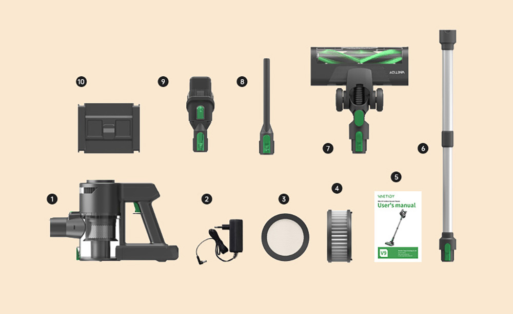 Vactidy V9 Cordless Vacuum Cleaner, 25KPa Suction, 1L Dustbin, 5 Layers Filtration System, One-Button Emptying, LED Touch Panel, Bright LED Headlights, Up to 45min Runtime