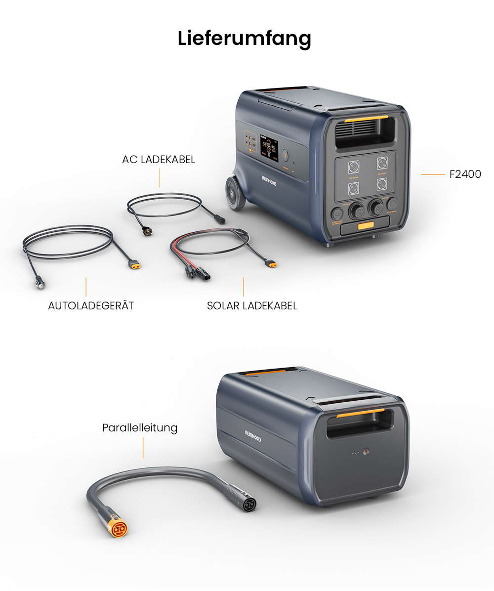 RUNHOOD F2400 3-in-1 Tragbares Kraftwerk, 2400 W 2400 Wh LiFePO4-Akku, 4800 W Spitzenleistung, Generator f&uuml;r den Au&szlig;enbereich, Stromspeichersystem f&uuml;r den Balkon
