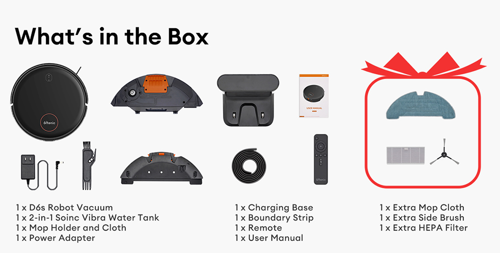 Ultenic D6S Aspirateur robot, &agrave; navigation gyroscopique, aspirateur balai 3 en 1, 3000 aspiration, 4 modes de nettoyage, batterie 2600 mAh, autonomie de 120 min