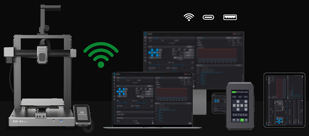Artillery Sidewinder X4 Pro Imprimante 3D, 240*24*260mm, vitesse d'impression 500mm/s, rail linéaire axe X Y, extrudeuse à entraînement direct, nivellement automatique 81 points, double tige de traction, buse de nettoyage automatique