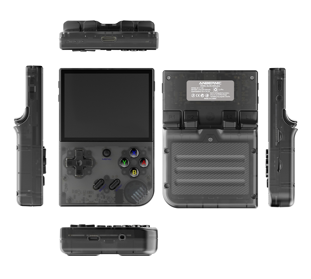 ANBERNIC RG35XX Plus Spielkonsole, 32 GB TF-Karte, 3300 mAh Akku, 8 Stunden Spielzeit, 5G WiFi Bluetooth, Moonlight-Streaming, Vibrationsmotor &ndash; Transparentes Schwarz