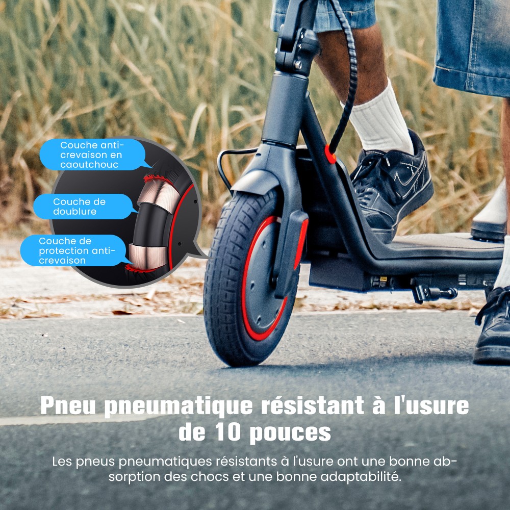 iScooter i9M Trottinette électrique, moteur 500 W, batterie 42 V 7,5 Ah, pneus pneumatiques 10 pouces, vitesse maximale 35 km/h, autonomie 30 km, frein électronique avant et frein à disque arrière, contrôle par application, écran LCD