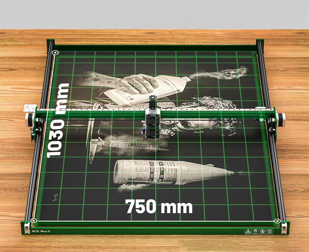 NEJE Max 4 Laser Engraver Cutter, E80 Laser Module, 24W Laser Power, GRBL Wireless Control, Motor Driver Z Axis, Auto Air-Assist, 0.1*0.1mm Focus, 4-Axis Control, Works Vertically, 750*460mm