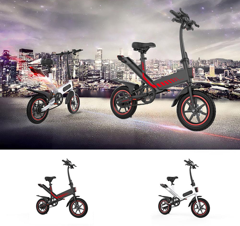 Y1 Electric Bike 350W Motor 36V 10.4Ah Battery 14'' Tire 25km/h Max Speed 30-40km Range - Black