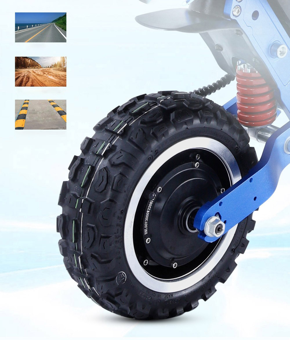 Patinete eléctrico Halo Knight T108 Pro de 11'', todoterreno, neumáticos, 2 motores de 3000 W, velocidad máxima de 95 km/h, batería de 60 V y 38,4 Ah, alcance de 80 km, carga máxima de 200 kg, intermitentes delanteros y traseros, resistente al agua IPX4, frenos hidráulicos dobles, freno eléctrico.