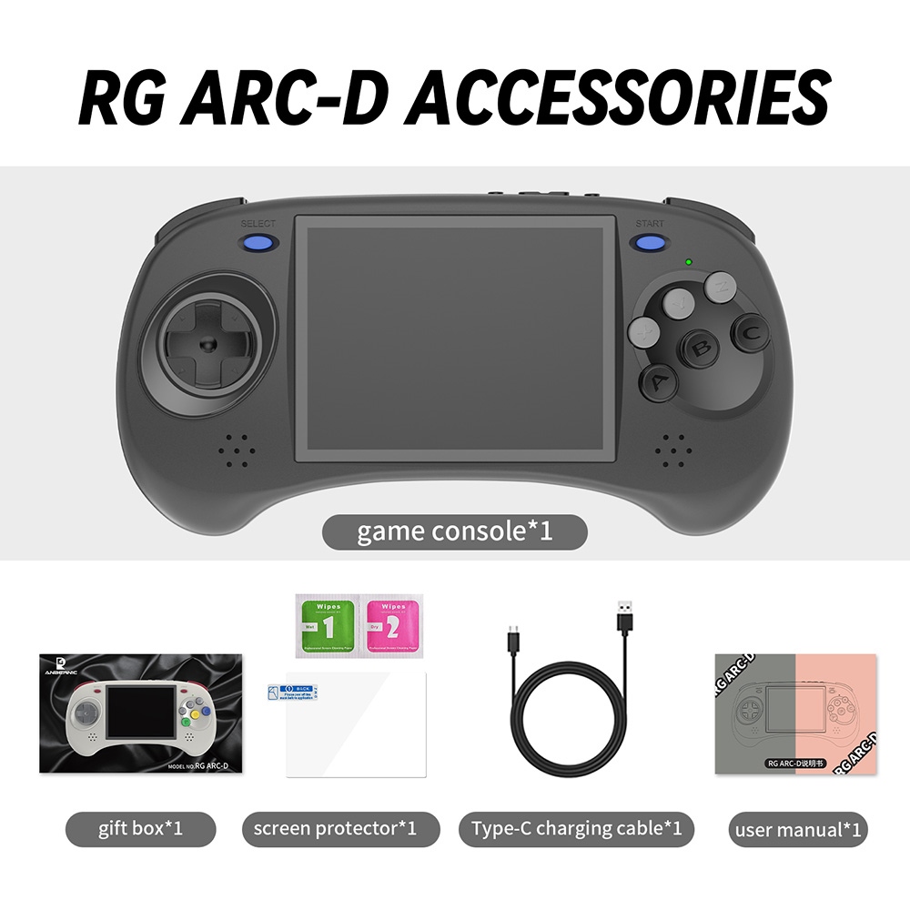 Refurbished ANBERNIC RG ARC-D Game Console, Touch Screen, 128GB TF Card, 32GB Android 16GB Linux, 2GB LPDDR4, HDMI Output - Black