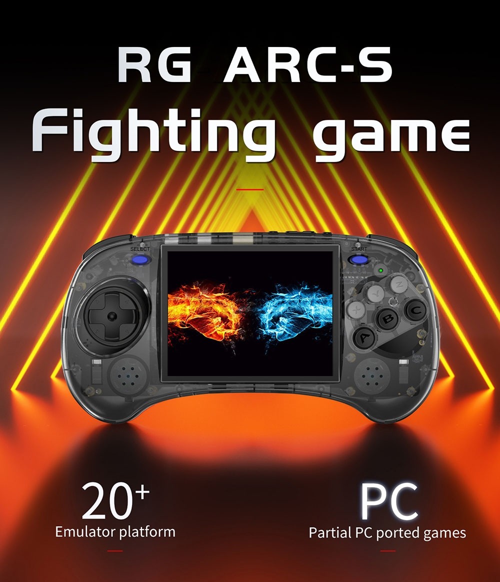 Refurbished ANBERNIC RG ARC-S Game Console, 128GB TF Card, 16GB Linux, 1GB LPDDR4, HDMI Output - Transparent Black