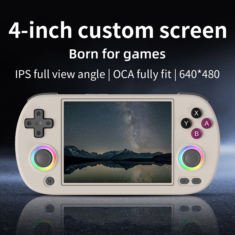 Refurbished ANBERNIC RG40XX H Retro Game Console with RGB Light, 32GB+128GB TF Card with 13000+ Games,  LPDDR4 1GB, 640*480P IPS Screen, 3200mAh Battery for 6 Hours Autonomy, Linux OS, 5G Wifi Bluetooth, Moonlight Streaming - Grey
