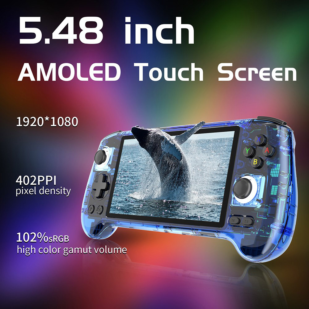 Refurbished ANBERNIC RG556 Game Console, Android 13, 8GB RAM, 128GB Storage, 128GB TF Card, 4423 Games, Moonlight Streaming - Transparent Blue