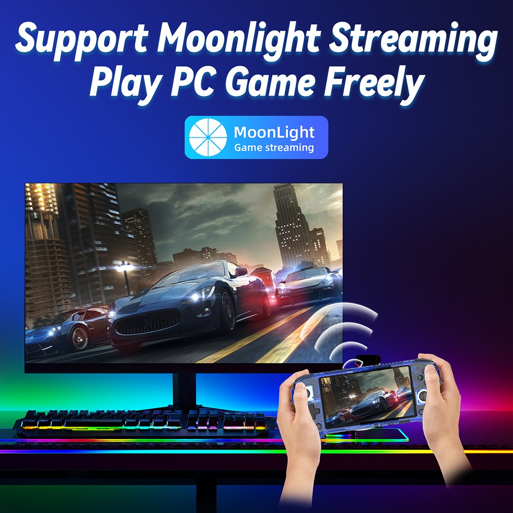 Refurbished ANBERNIC RG556 Game Console, Android 13, 8GB RAM, 128GB Storage, 128GB TF Card, 4423 Games, Moonlight Streaming - Transparent Blue