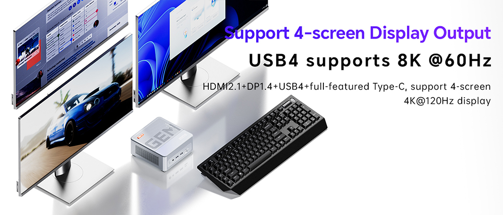 AOOSTAR GEM12 Max Mini PC, AMD Ryzen 9 6900HX 8 Core Up to 4.9GHz, 32GB DDR5 RAM 1TB PCle 4.0 SSD, HDMI 2.1 + DP 1.4+ USB 4 + Type-C 4K 120Hz Four Screen Display, WiFi 6 Bluetooth 5.2, 2*2.5G LAN, 2*USB3.2 2*USB2.0 1*Oculink - Silver
