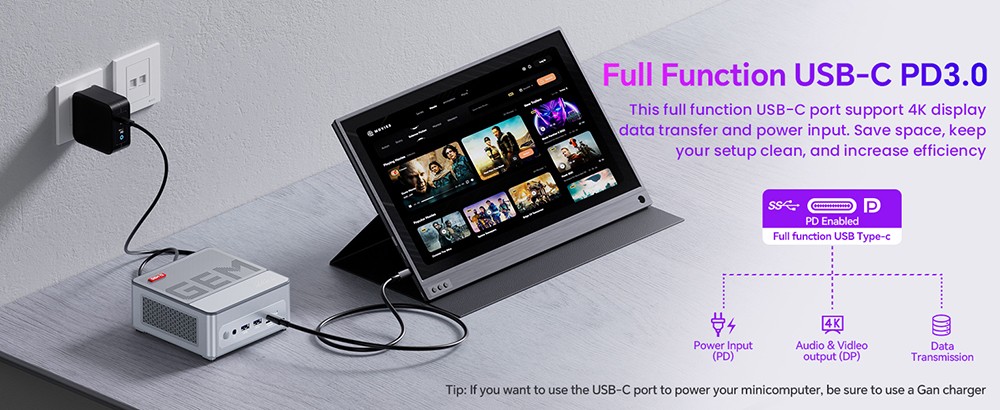 AOOSTAR GEM12 Max Mini PC, AMD Ryzen 9 6900HX 8 Core Up to 4.9GHz, 32GB DDR5 RAM 1TB PCle 4.0 SSD, HDMI 2.1 + DP 1.4+ USB 4 + Type-C 4K 120Hz Four Screen Display, WiFi 6 Bluetooth 5.2, 2*2.5G LAN, 2*USB3.2 2*USB2.0 1*Oculink - Silver