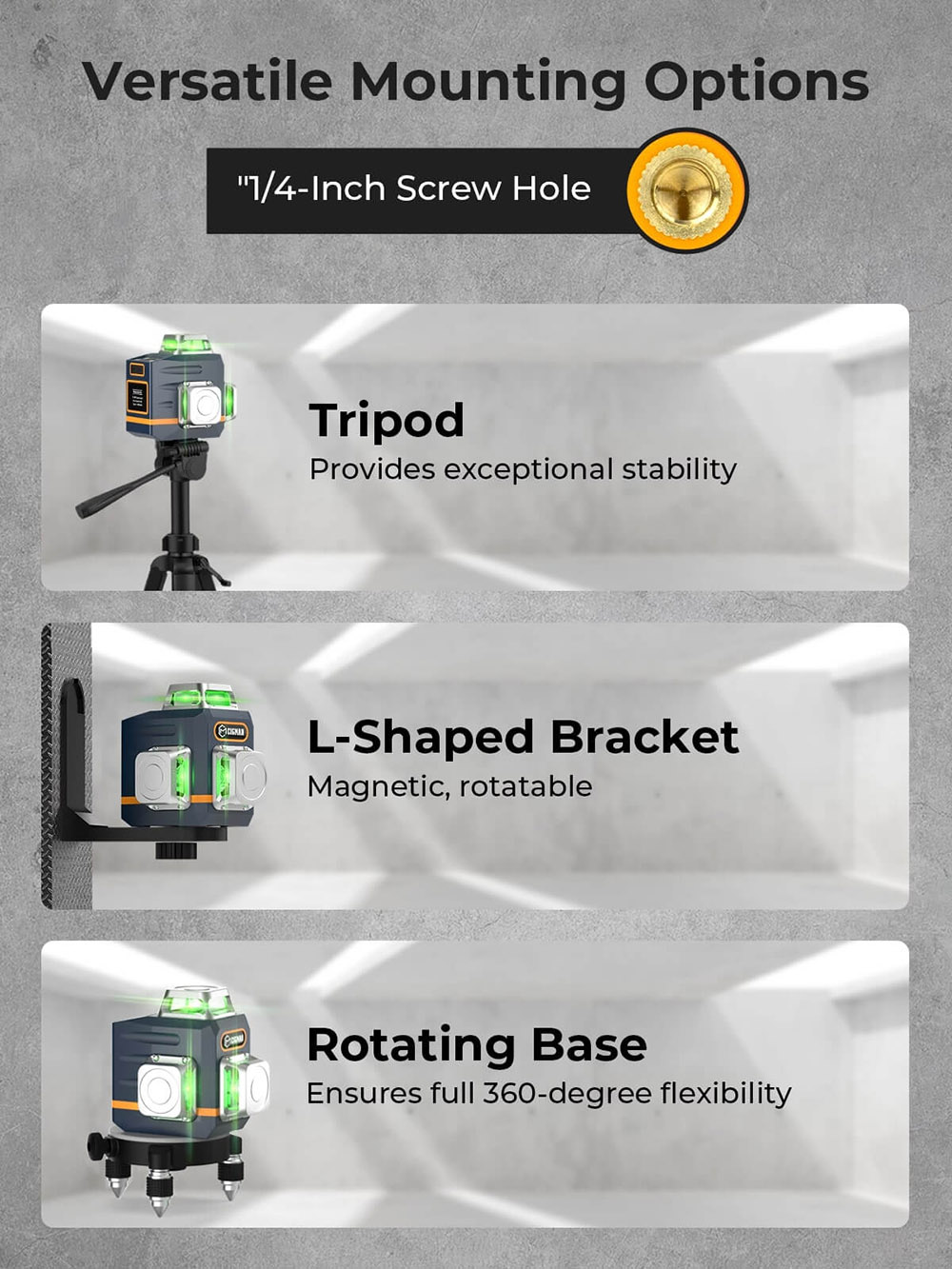 CIGMAN CM-701T 3x360&deg; Laser Level with 1.5m Tripod, Remote Control, Self-Leveling, 4000mAh Battery