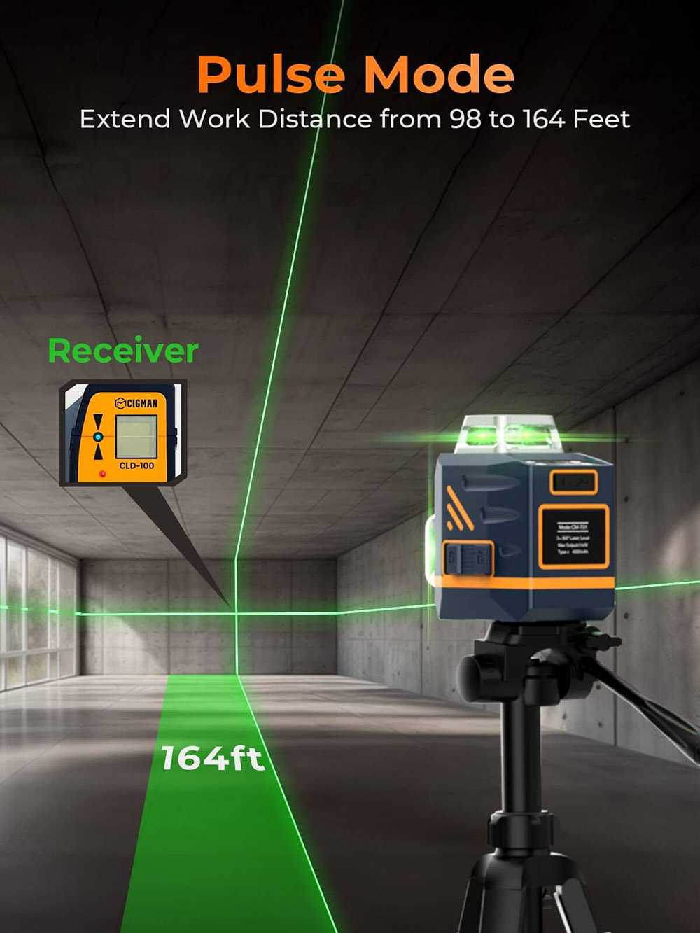 CIGMAN CM-701T 3x360&deg; Laser Level with 1.5m Tripod, Remote Control, Self-Leveling, 4000mAh Battery