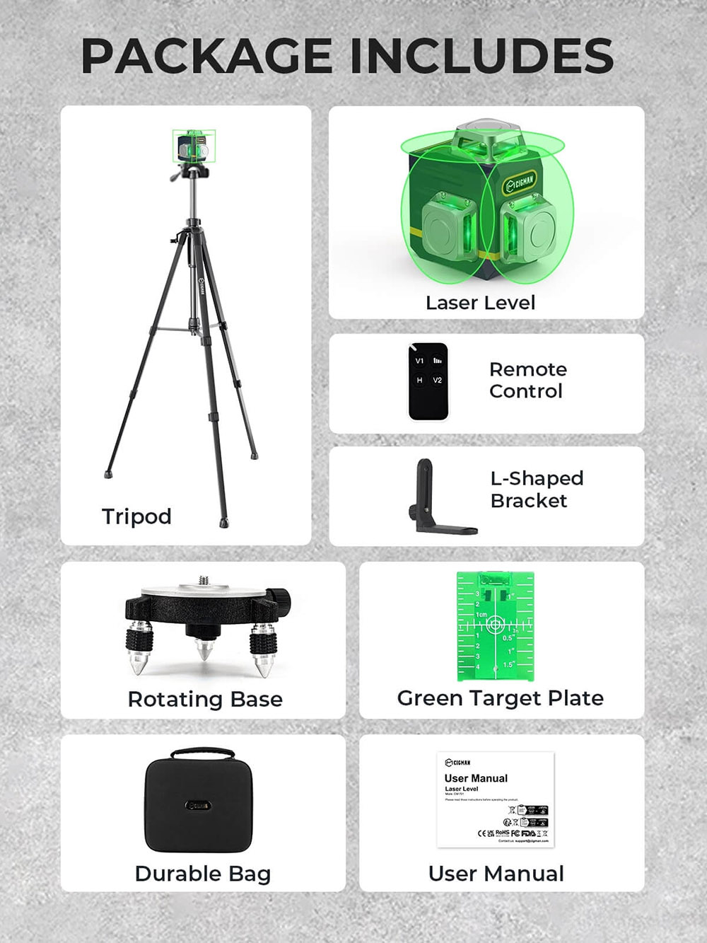 CIGMAN CM-701T 3x360&deg; Laser Level with 1.5m Tripod, Remote Control, Self-Leveling, 4000mAh Battery
