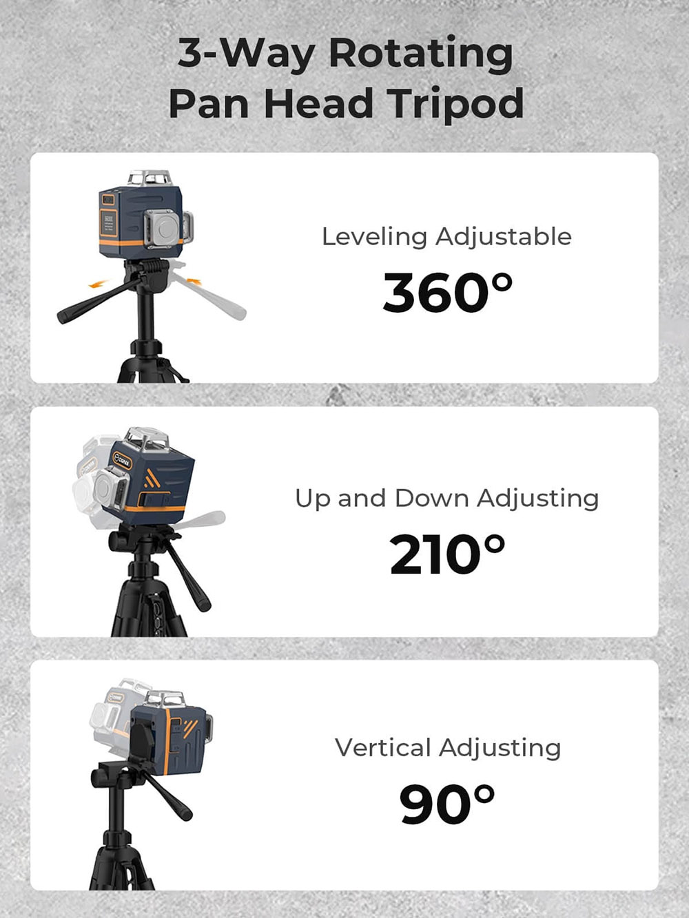 CIGMAN CM-701T 3x360&deg; Laser Level with 1.5m Tripod, Remote Control, Self-Leveling, 4000mAh Battery