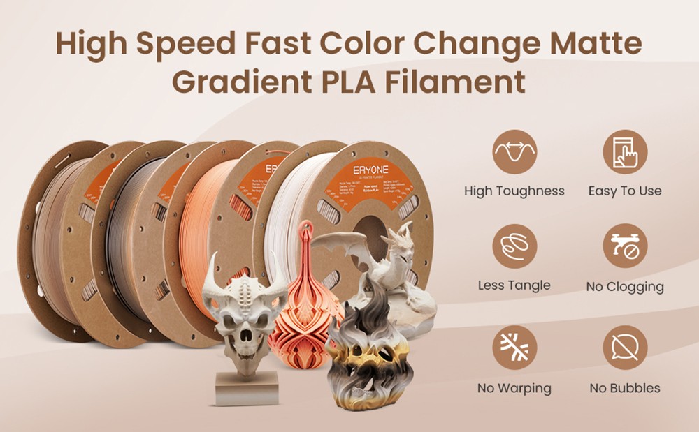 ERYONE High Speed Matte Gradient PLA Filament 1kg, Brown & Khaki & White