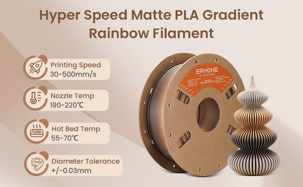 ERYONE High Speed Matte Gradient PLA Filament 1kg, Brown & Khaki & White