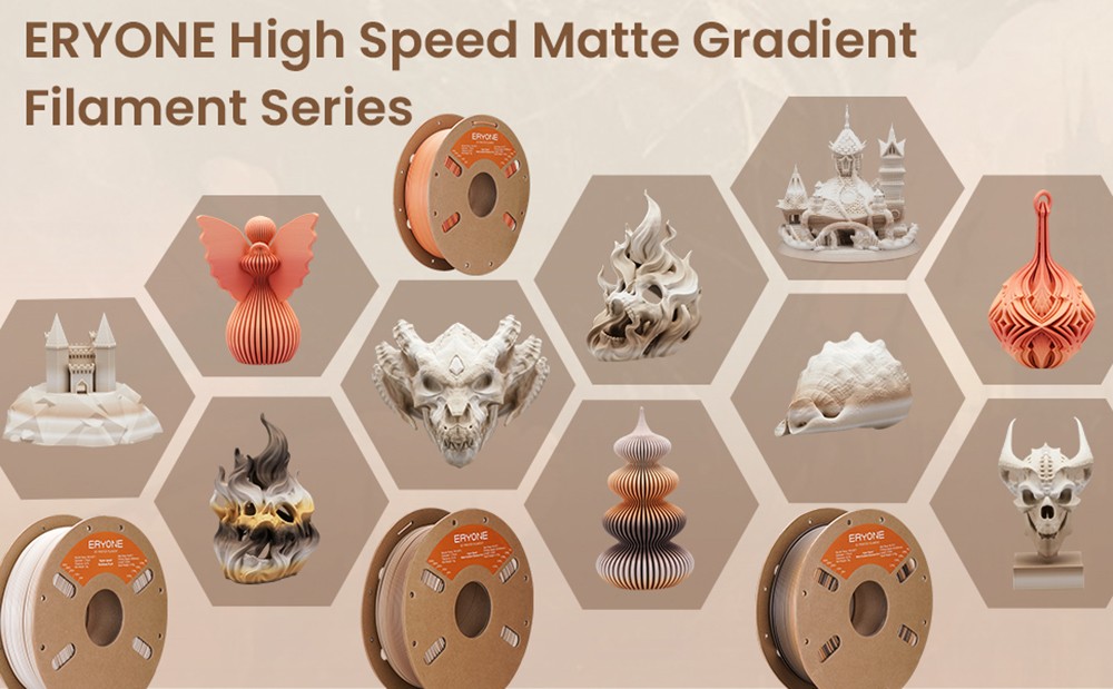 ERYONE High Speed Matte Gradient PLA Filament 1kg, Brown & Khaki & White