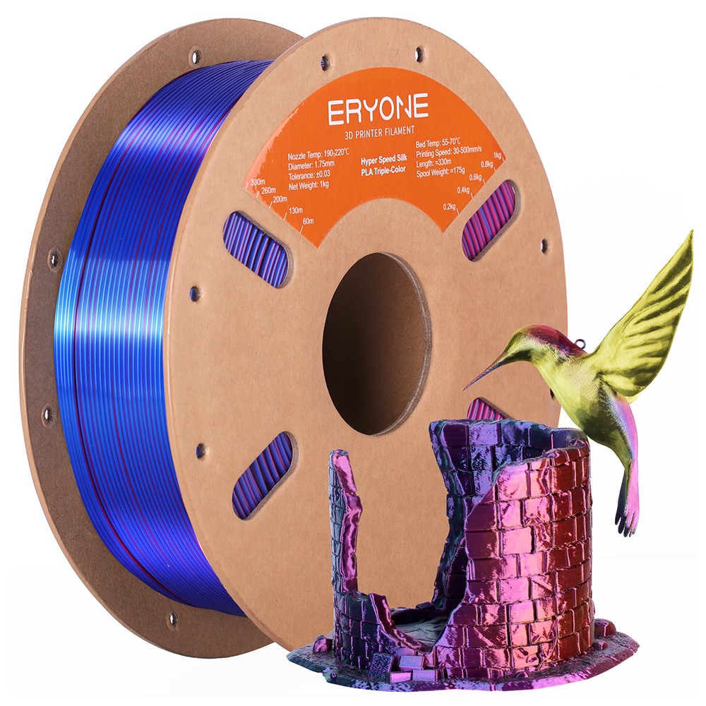 ERYONE High Speed Silk Tri-color PLA Filament 1kg, Red & Yellow & Blue