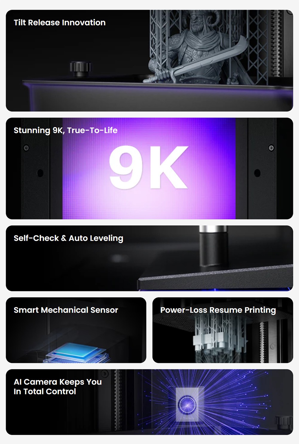Refurbished Elegoo Mars 5 Ultra Resin 3D Printer, Smart Mechanical Sensor, 7-inch 9K Mono LCD, 150mm/h Printing Speed, AI Camera, Auto-Leveling, Dual Pour Spouts Resin Tank, WiFi Transfer, 153.36*77.76*165mm (6.04 x 3.06 x 6.49inch)