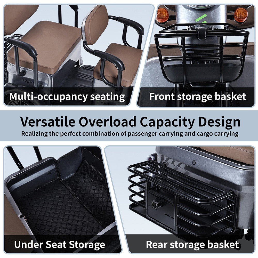 Freejoyer FV6 Max Electric Tricycle, 1800W Motor, 72V 20Ah Battery, 10*3 inch Tire, 25km/h Max Speed, 60km Range, Front Disc Brake & Rear Drum Brake, Hydraulic Front Fork - Grey