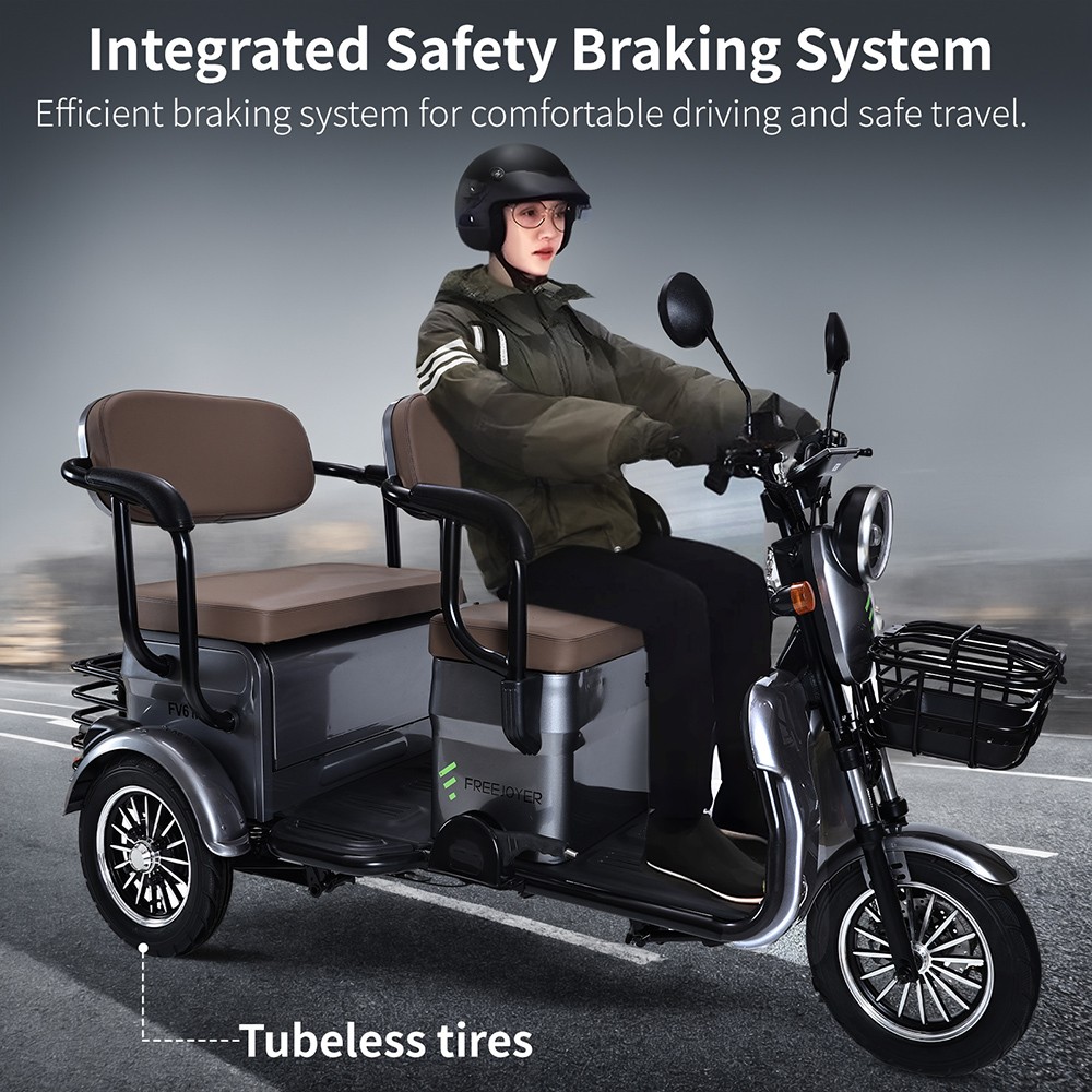 Freejoyer FV6 Max Electric Tricycle, 1800W Motor, 72V 20Ah Battery, 10*3 inch Tire, 25km/h Max Speed, 60km Range, Front Disc Brake & Rear Drum Brake, Hydraulic Front Fork - Grey