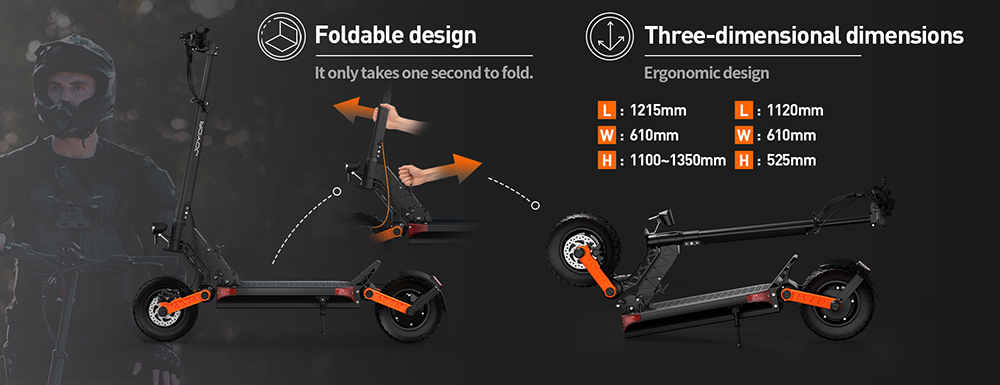 Joyor S10-S-Z Foldable Electric Scooter, 1000W*2 Motor, 60V 18AH Battery, 10-inch Off-road Tires, 25km/h Max Speed, 77km Range, Dual Hydraulic Brakes, Front & Rear Shock Absorber, 6 Lights System