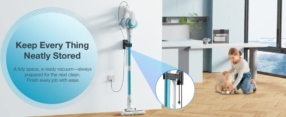 MOOSOO S6 Kabelloser Stabstaubsauger, 18 kPa starke Saugkraft, 40 Min. Laufzeit, 1-Liter-Staubbeh&auml;lter, Aufladen &uuml;ber Typ C, 5-stufige HEPA-Filterung