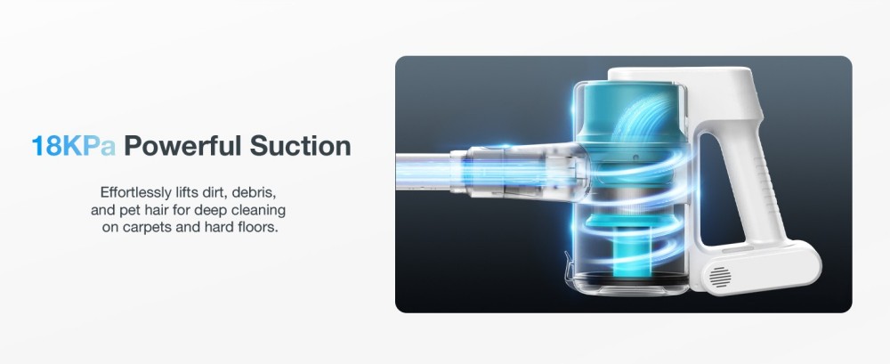 MOOSOO S6 Kabelloser Stabstaubsauger, 18 kPa starke Saugkraft, 40 Min. Laufzeit, 1-Liter-Staubbeh&auml;lter, Aufladen &uuml;ber Typ C, 5-stufige HEPA-Filterung