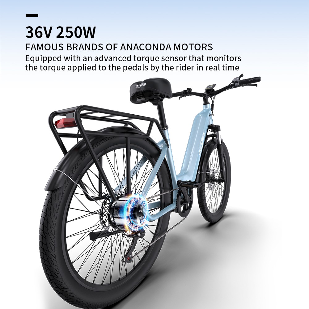 ONESPORT OT05 V&eacute;lo &eacute;lectrique, cadre en aluminium de 27,5 pouces, moteur ANANDA de 250 W, batterie 36 V 18,2 Ah, vitesse maximale de 25 km/h, autonomie de 60 &agrave; 120 km, frein &agrave; disque &agrave; huile, Shimano 7 vitesses, capteur de couple - Bleu brillant