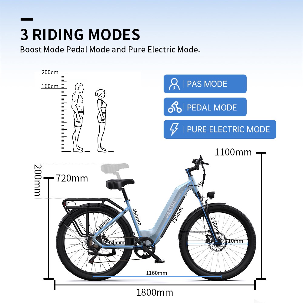 Vélo électrique Adulte ONESPORT OT05 - 250W - Autonomie 60-120 Km - 7 Vitesses - Écran LCD