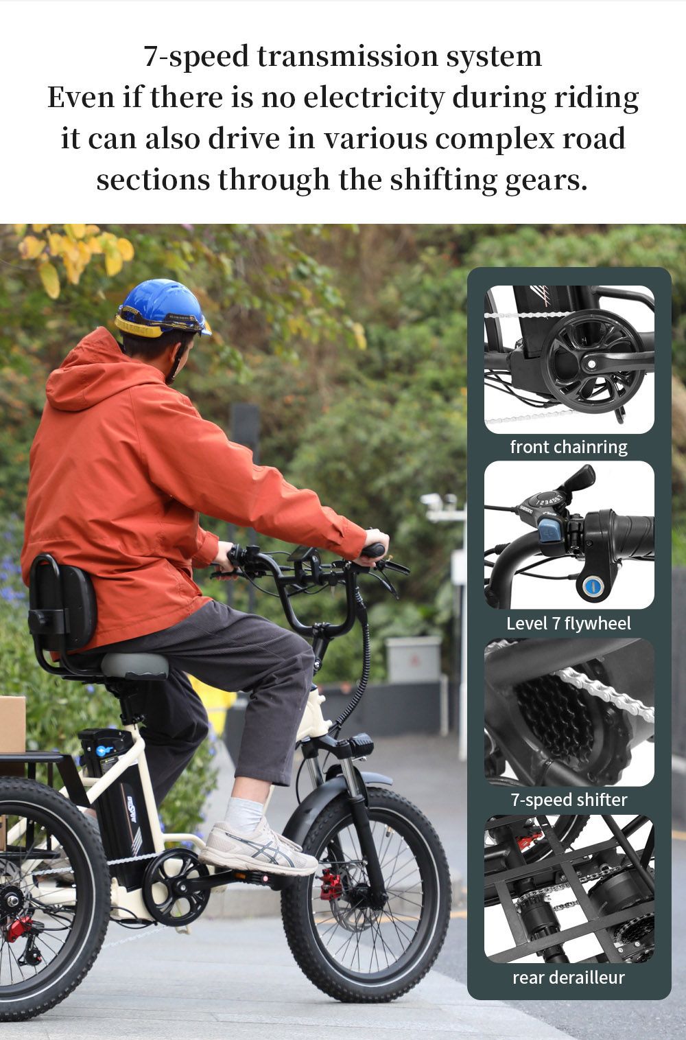 ONESPORT OT30 Electric Cargo Tricycle, 500W Motor, 48V 13Ah Battery, 20*3.0 inch Tire, 25km/h Max Speed, 80km Range, Hydraulic Disc Brakes, Shock Absorbing Fork, 180kg Max Load - Black