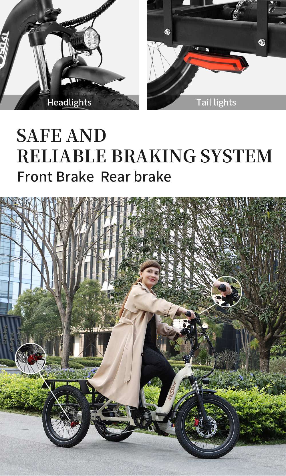 ONESPORT OT30 Electric Cargo Tricycle, 500W Motor, 48V 13Ah Battery, 20*3.0 inch Tire, 25km/h Max Speed, 80km Range, Hydraulic Disc Brakes, Shock Absorbing Fork, 180kg Max Load - Black