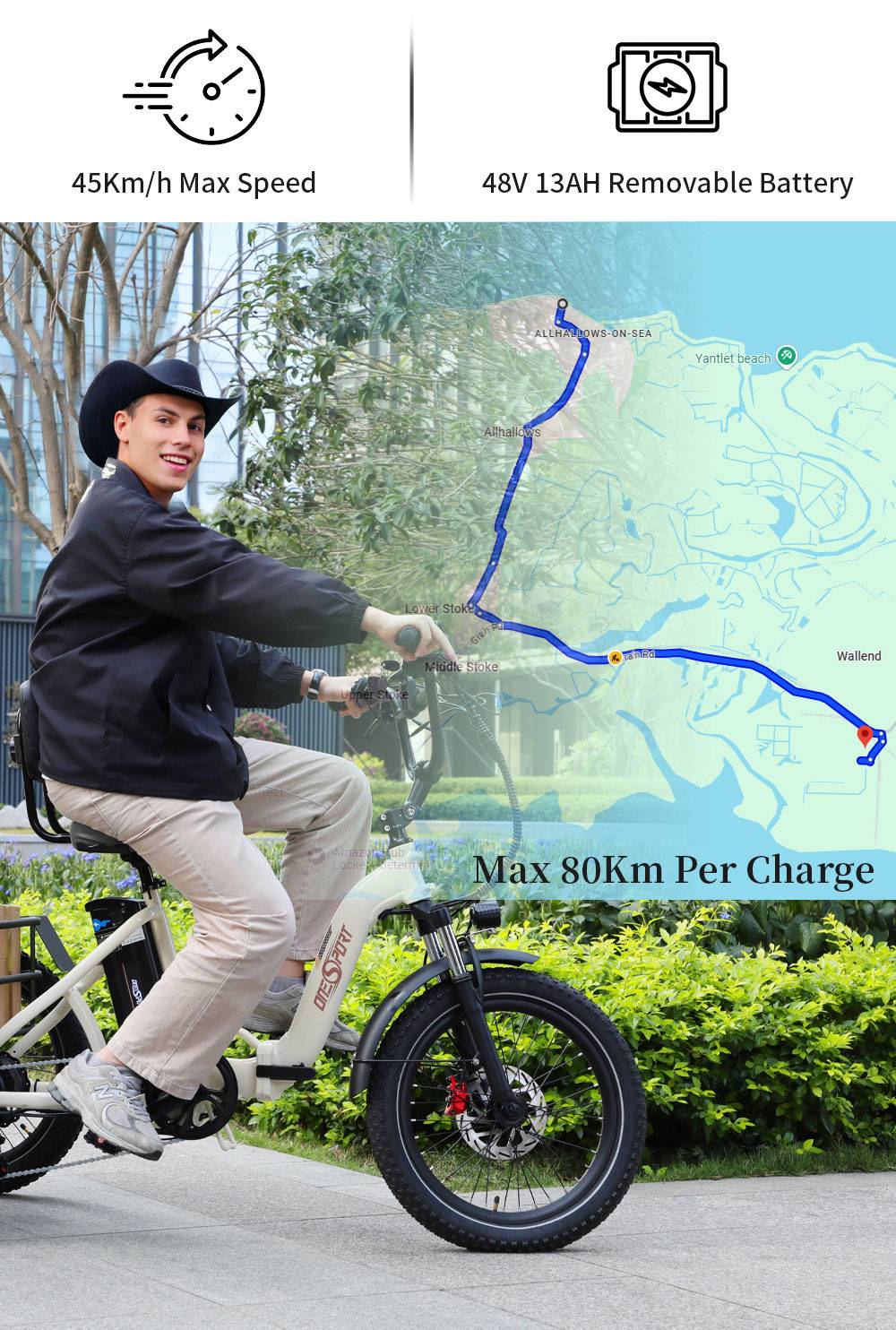 ONESPORT OT30 Electric Cargo Tricycle, 500W Motor, 48V 13Ah Battery, 20*3.0 inch Tire, 25km/h Max Speed, 80km Range, Hydraulic Disc Brakes, Shock Absorbing Fork, 180kg Max Load - Black