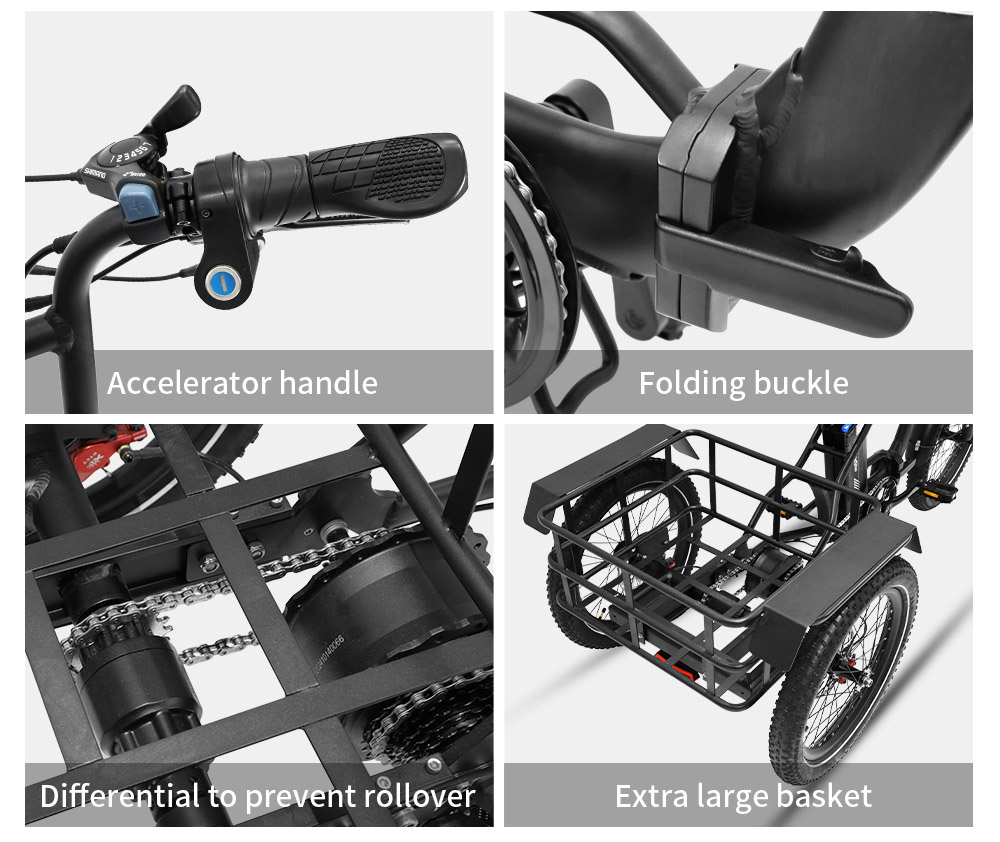 ONESPORT OT30 Electric Cargo Tricycle, 500W Motor, 48V 13Ah Battery, 20*3.0 inch Tire, 25km/h Max Speed, 80km Range, Hydraulic Disc Brakes, Shock Absorbing Fork, 180kg Max Load - Black