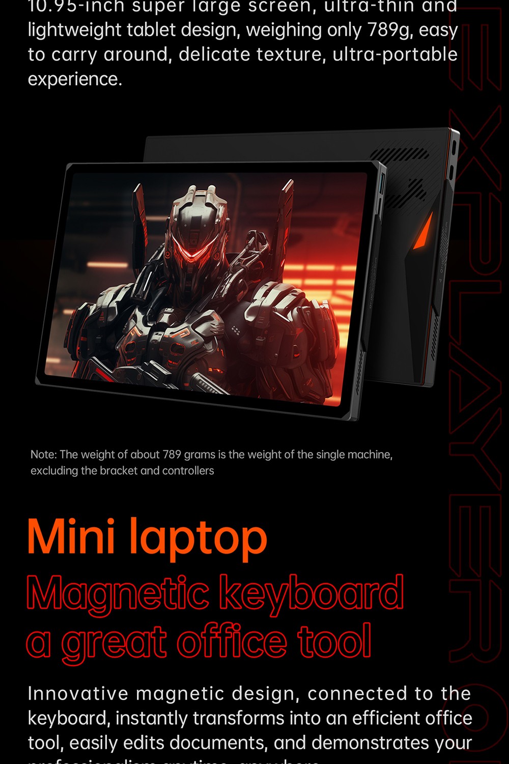 One Netbook OneXPlayer X1 Pro Handheld Gaming PC, AMD Ryzen AI 9 HX 370 12 Cores Max 5.1GHz, 10.95'' 2560*1600 120Hz LTPS Screen, 32GB LPDDR5x 7500MHz RAM 1TB SSD, 2*USB-C, 1*USB3.2, 1*TF Card, 1* Oculink, 1*3.5mm Audio, Harman Sound System - EU Plug