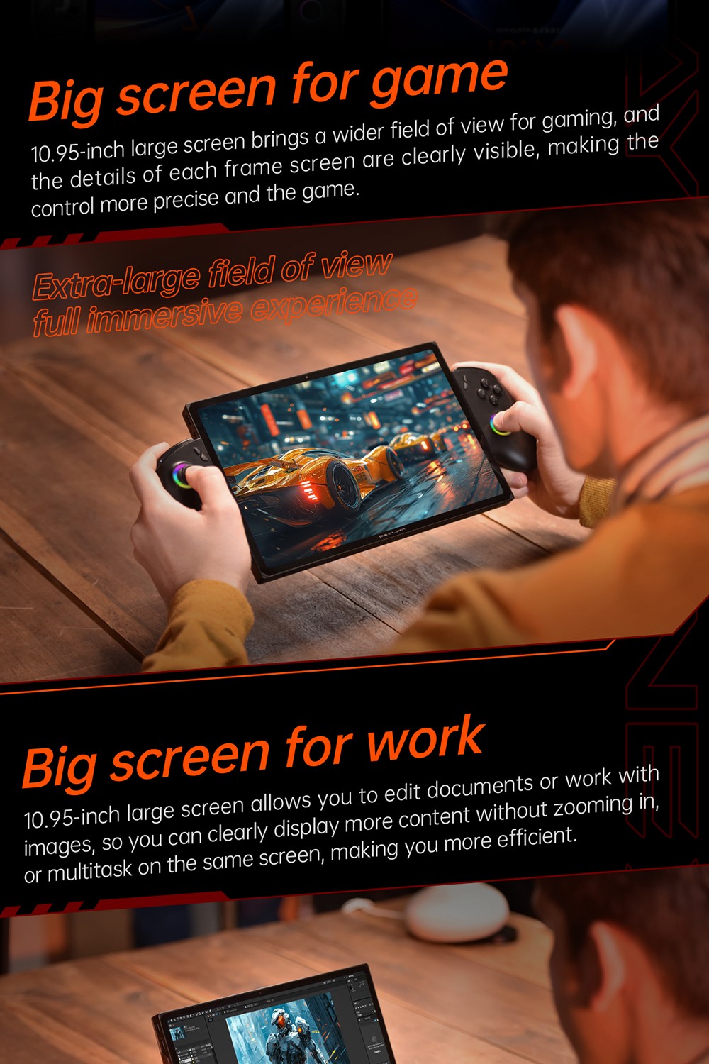 Jeden ručný herný počítač Netbook OneXPlayer X1 Pro, AMD Ryzen AI 9 HX 370 12 Cores Max 5,1 GHz, 10,95'' 2560*1600 120Hz LTPS obrazovka, 64GB LPDDR5x 7500MHz RAM karta*USB, SSD*1BTF,2TB, SSD*1B 2.B 1* Oculink, 1*3,5 mm audio, Harman Sound System - US Plug