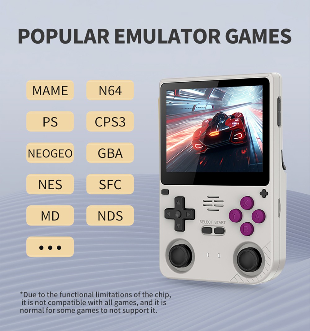 Powkiddy V20 Handheld Game Console, 128GB TF Card, 3.5 inch IPS Screen, Open Source Linux System, 64-bit 3D Simulators, 10 Hours Playtime - Grey