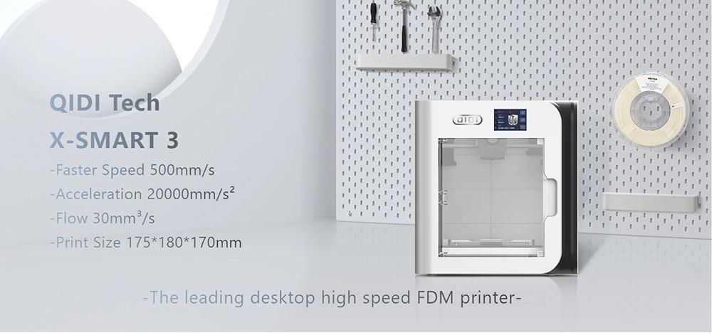 Refurbished QIDI Tech X-Smart 3 3D Printer, Auto Levelling, 500mm/s Printing Speed, Flexiable HF Board, Filament Detection, Resonance Compensation, 175*180*170mm