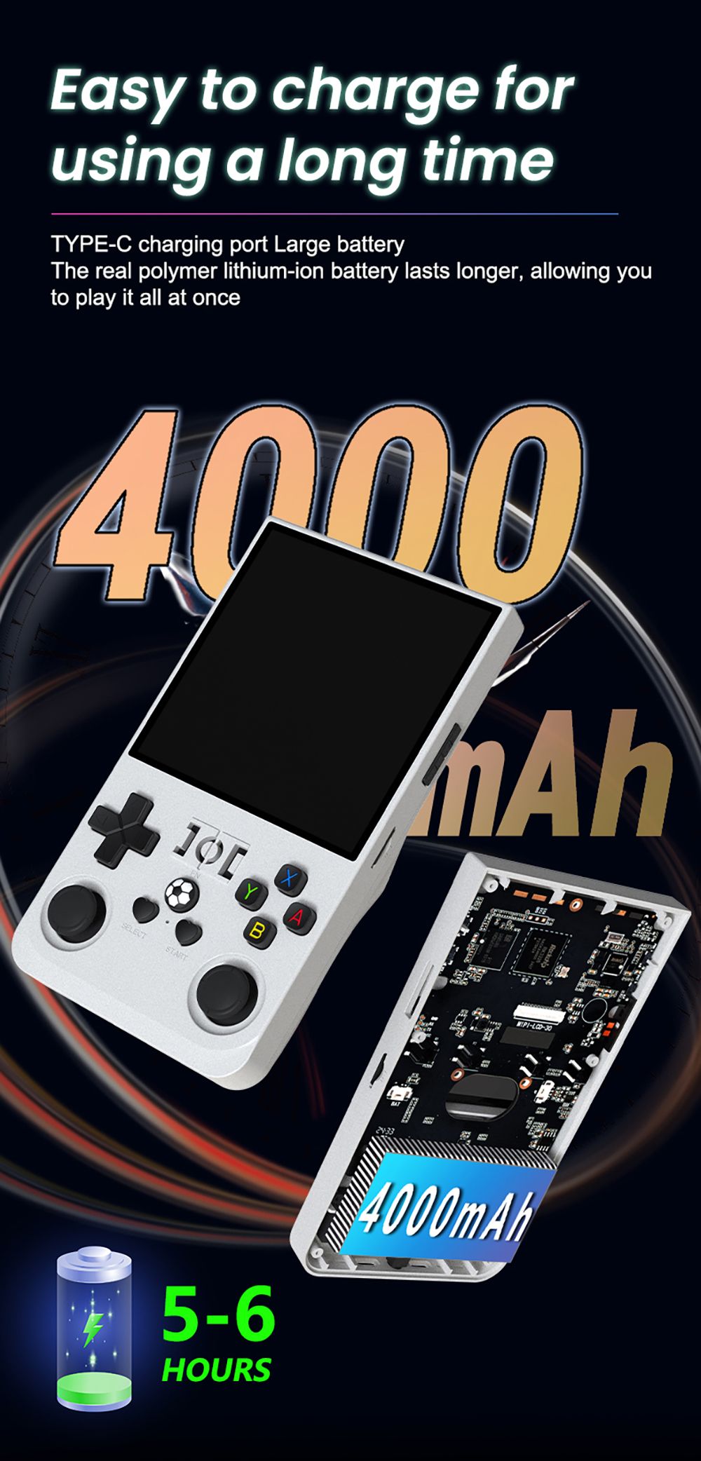 R36 Max Handheld Game Console, 128GB TF Card with 30000 Games, 4.0 inch IPS Screen, Open Source Linux, 30+ Emulator, 6 Hours Playtime - White