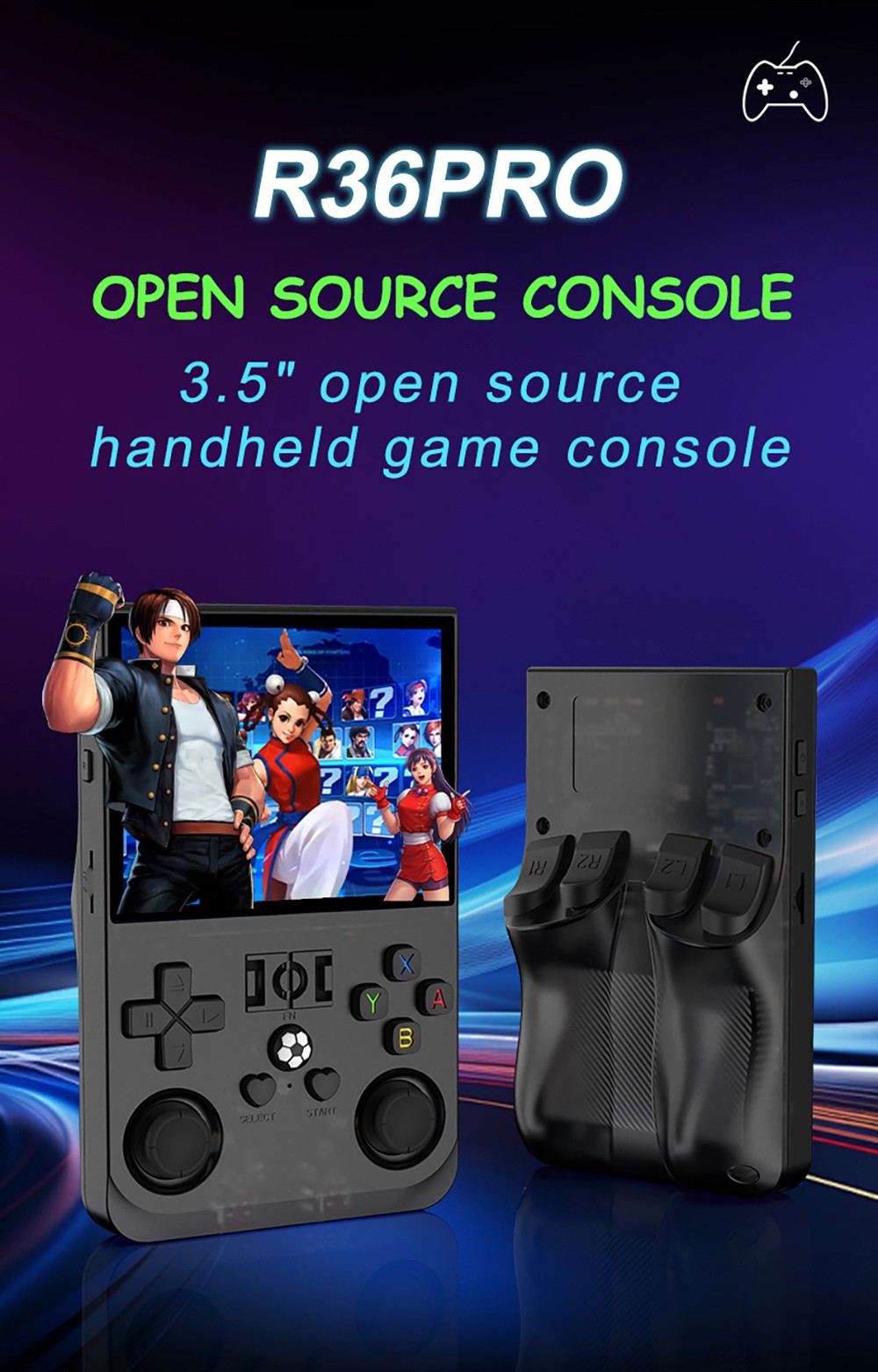 R36 Pro Handheld Game Console, 64GB TF Card with 20000 Games, Open Source Linux, 3.5-inch IPS Screen, 30+ Emulators, 6 Hours Battery Life - Red