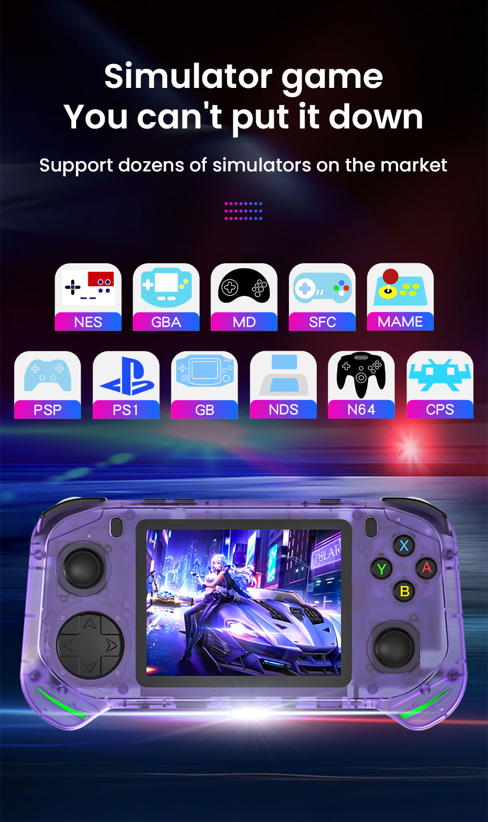RX6H Handheld Game Console, 64GB TF Card, 3.5 inch Screen, 20+ Emulators, 4 Hours Playtime - Grey
