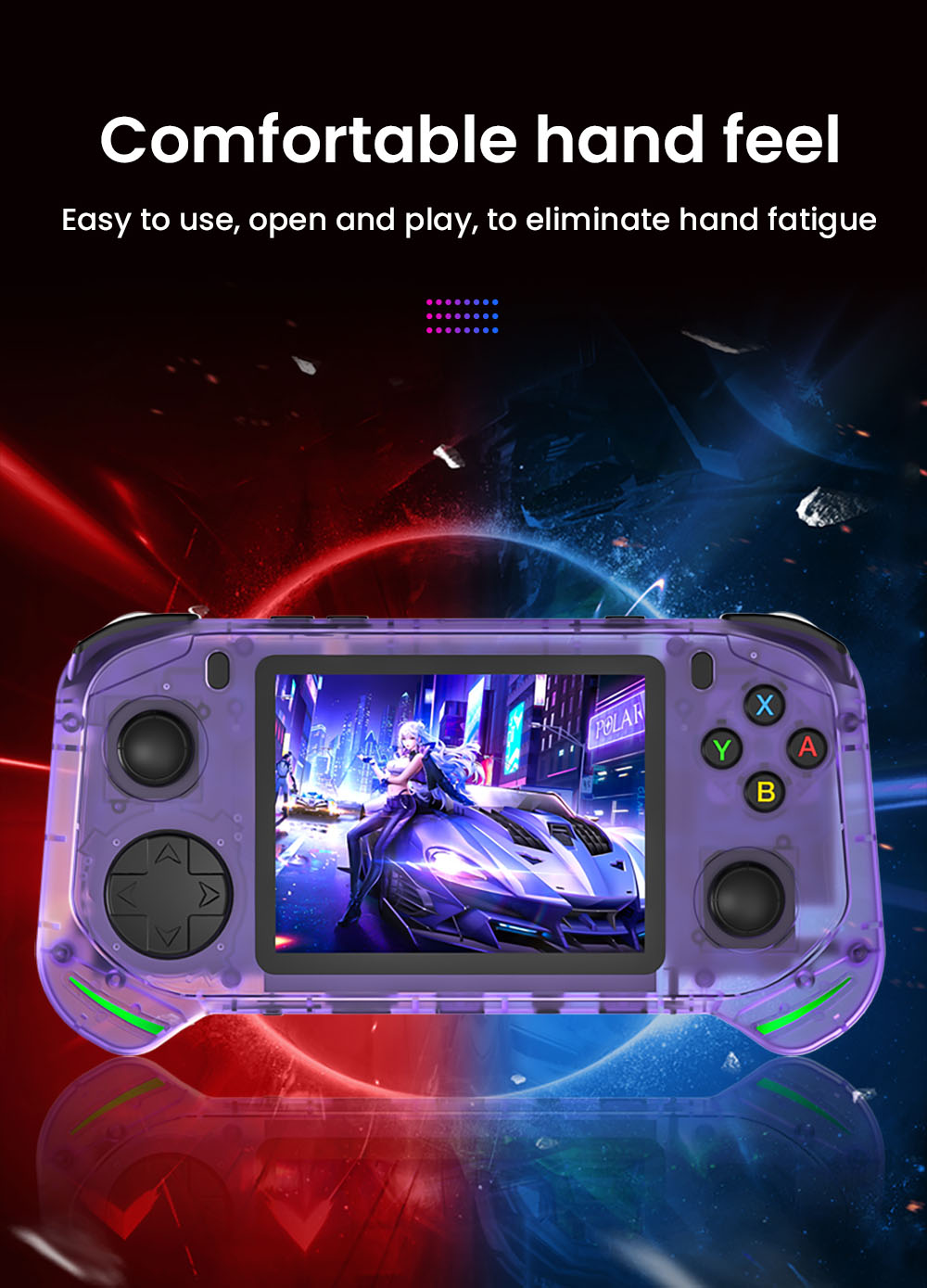 RX6H Handheld Game Console, 64GB TF Card, 3.5 inch Screen, 20+ Emulators, 4 Hours Playtime - Purple