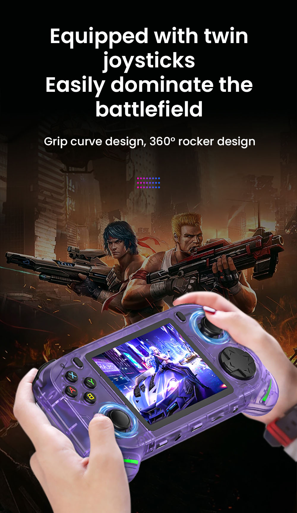 RX6H Handheld Game Console, 64GB TF Card, 3.5 inch Screen, 20+ Emulators, 4 Hours Playtime - Purple