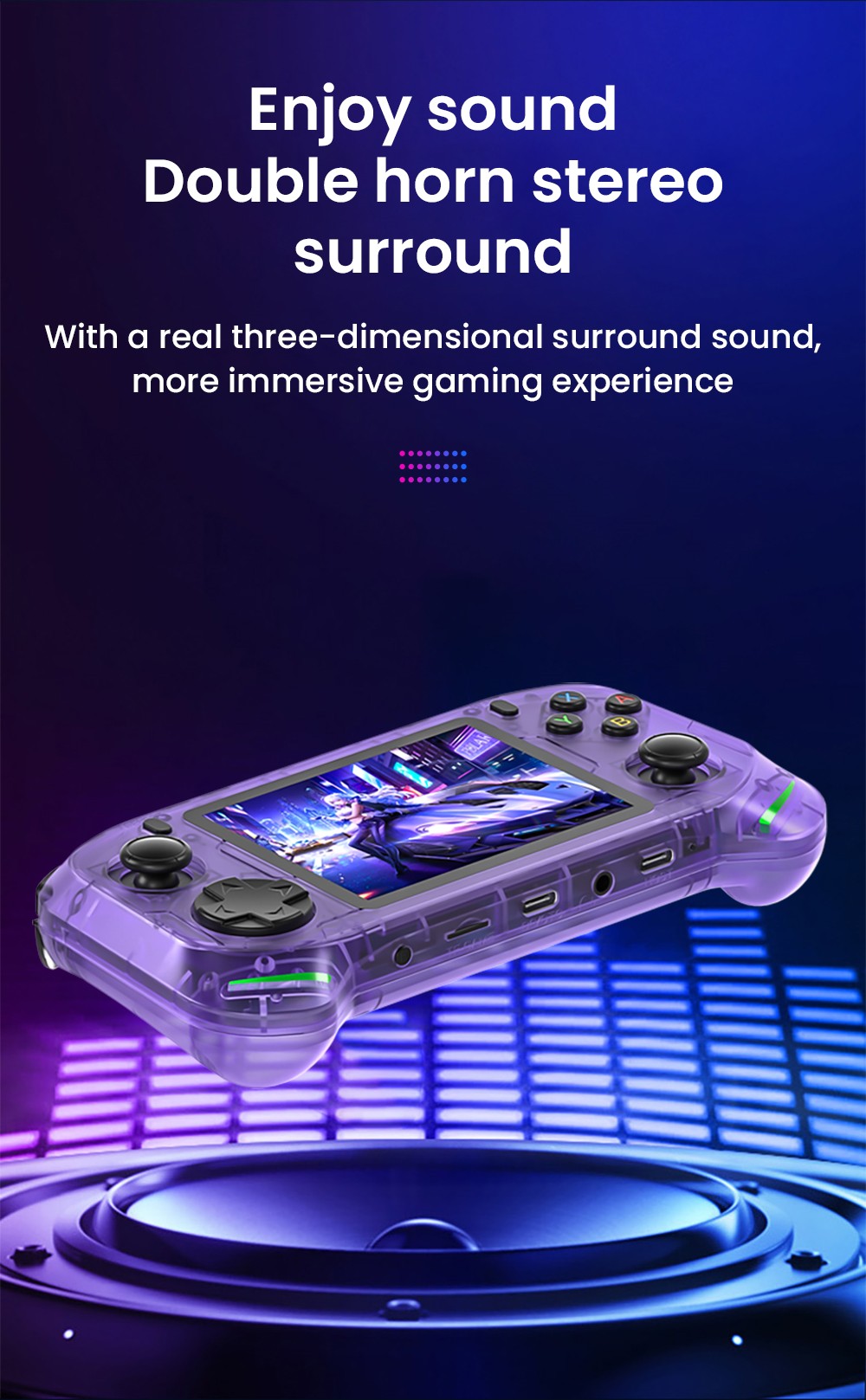 RX6H Handheld Game Console, 64GB TF Card, 3.5 inch Screen, 20+ Emulators, 4 Hours Playtime - Purple