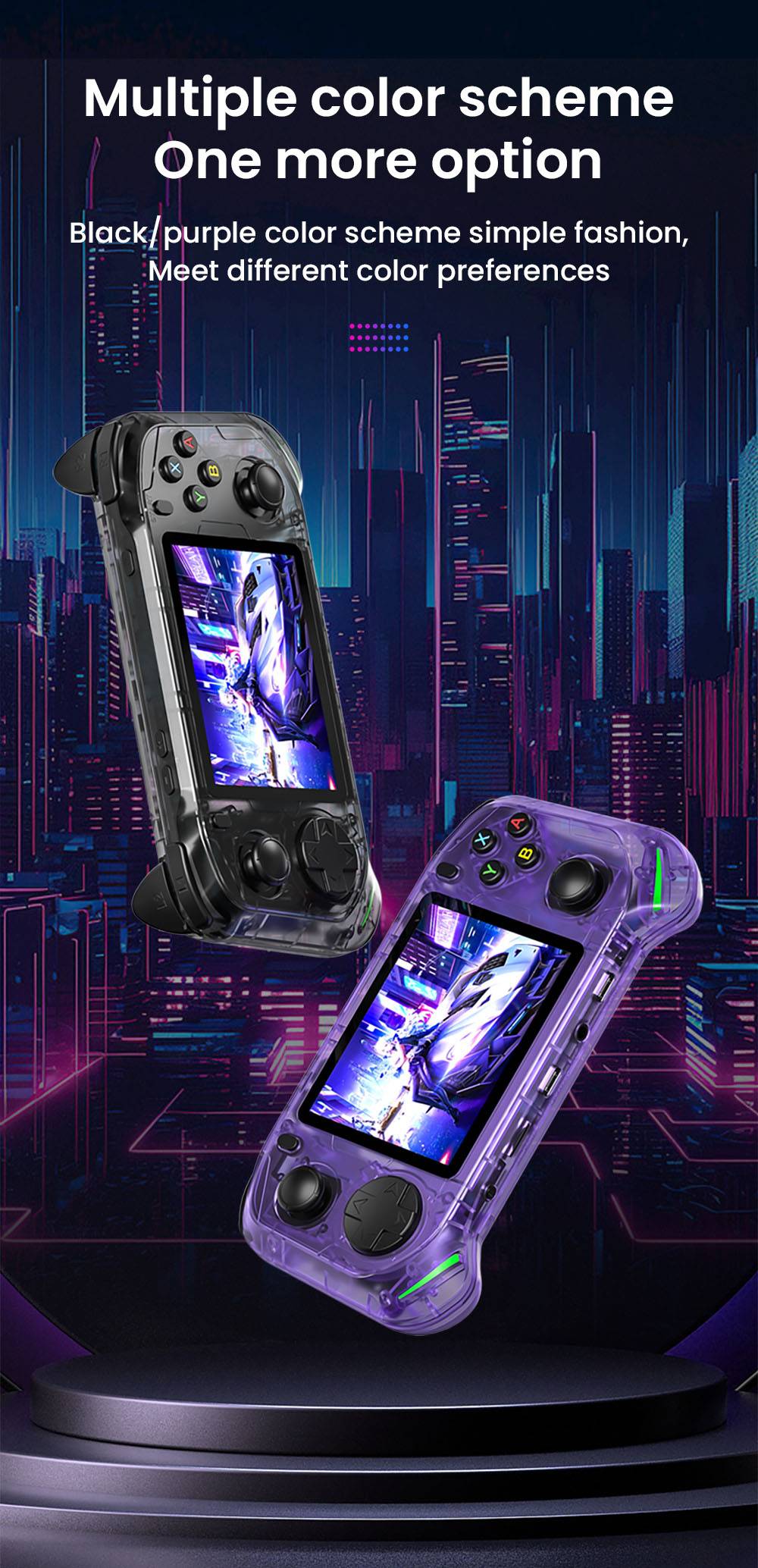 RX6H Handheld Game Console, 64GB TF Card, 3.5 inch Screen, 20+ Emulators, 4 Hours Playtime - Purple