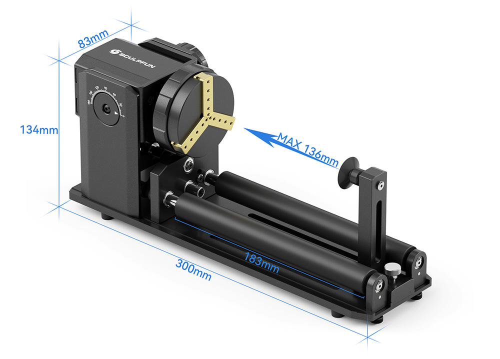 Refurbished SCULPFUN RA Pro Max 4 in 1 Rotary Roller & Chuck for S9, S30, S30 Ultra, SF-A9 Laser Engraver, Y-axis Rotary Roller Engraving Module for Laser Engraving Cylindrical Objects, Irregular Round Objects