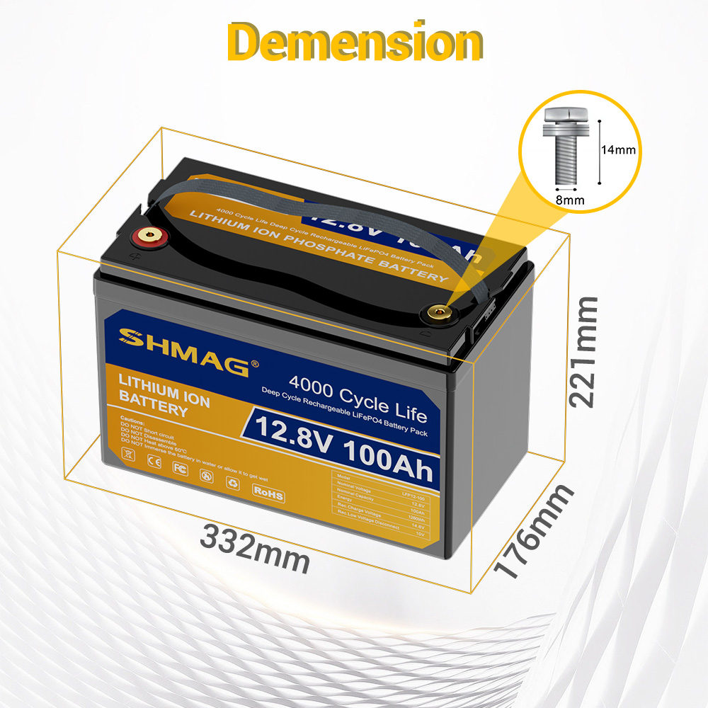 SHMAG 12V 100Ah LiFePO4 Lithium Battery, BMS 4000+Deep Cycles for Home RV, Non-Bluetooth
