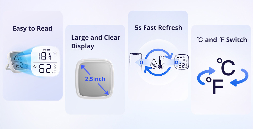 SONOFF SNZB-02D Zigbee Temperature Humidity Sensor, Smart LCD Thermometer Detector, Works With Alexa & Google, for Remote Monitoring and Home Automation